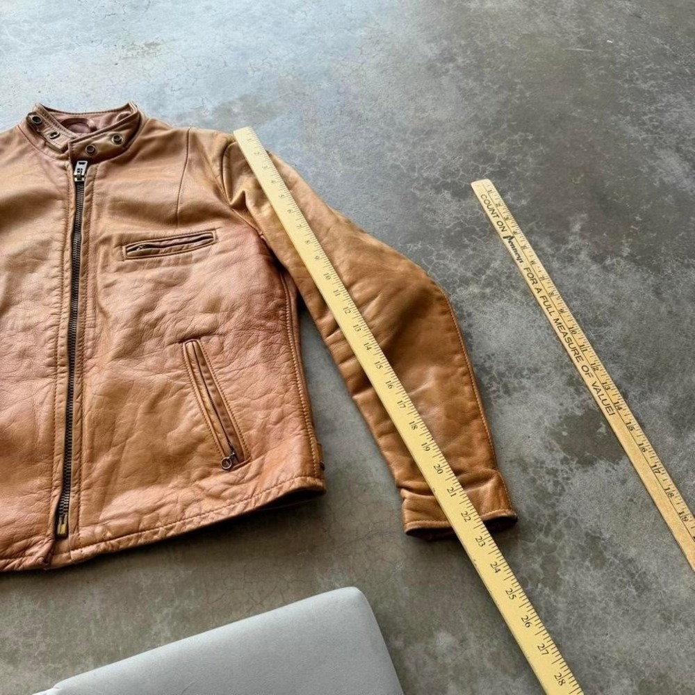 Vintage Schott Cafe Racer Caramel Burnt Orange patina biker moto jacket 14 - Picture 8 of 8